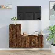 2 Piece TV Cabinet Set Smoked Oak Engineered Wood,Modern Smoked Oak WallMounted TV Unit Set for Living Room SpaceSaving Home Entertainment Furniture