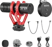 BOYA BY-MM1W Camera Microphone Wireless/Wired External Shotgun Microphone with 3 Direction Patterns for DSLR/iPhone/Phone, YouTube Recording, Interview Stream (1 TX+1 RX)