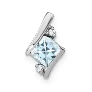 Sterling Silver Antique Cushion Aquamarine and Real Diamond Pendant