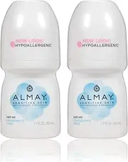 Almay Anti-Perspirant & Deodorant, Sensitive Skin, Roll-On, Fragrance Free 1.7 oz (Pack of 2)
