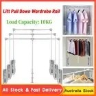 Lift/Pull Down Wardrobe Hanging Rail Clothes Hanger Storage Space Adjustable AU