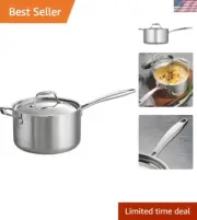 Covered Sauce Pan with Helper Handle Stainless Steel Tri-Ply Clad, 4-Quart,