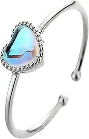 [HUASAI] Moonstone Rings for Women Heart Moonstone Rings Victorian Style Moonstone Jewelry Crystal Knuckle Ring Silver Vintage Rings Trendy Birthday Jewelry Gifts for Girls