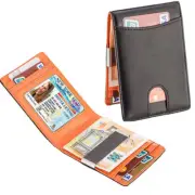Men Slim Wallet with Money Clip RFID Blocking Bifold Front Pocket Wallet Leather