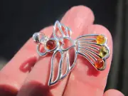 Amber Pendant Sterling Angel Pendant shaped 925 Sterling Silver Lithuanian multi