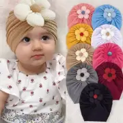 Beanie Cap Headwrap Nursery Hospital Solid Turban Hat Baby with Big Flower