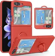 UEEBAI Silicone Case with Ring for Samsung Galaxy Z Flip 6 5G, Lightweight Foldable Slim Case Shock Absorption Slim Cover with Ring 360 Degree Rotation Stand Protective Cover - Red