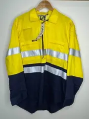 WorkCraft Hi Vis Two Tone L/S Shirt w/Tape & ASIC Card Navy/Yellow (#60) XL