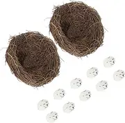 Parliky 1 Set Easter Decorative Bird Nest with Artificial Eggs Simulation Rattan Nest for Festive Home Decor Photography Props and Garden Decorations