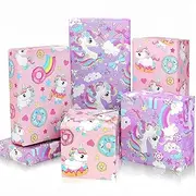 ZCOINS 4 Sheets 70 x 50CM Unicorn Theme Wrapping Paper for Girls Pink Purple Unicorn Rainbow Gift Wrap Paper for Kids First Birthday Baby Shower Christmas Party Supplies