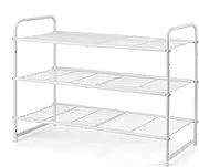 Simple Trending 3-Tier Stackable Shoe Rack, Expandable & Adjustable Shoe Shelf Storage Organizer, Wire Grid, White