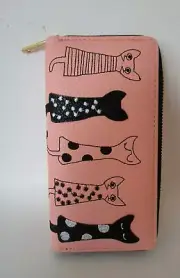 New black white & pink cat purse wallet zip closure