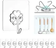 HangerSpace Adhesive Hooks, Transparent Reusable Sticky Hooks 13.2LB Heavy Duty Seamless Hooks Rotating Ceiling Hooks Wall Hanger Hooks Utility Hooks for Kitchen Bathroom Window - 10 Packs