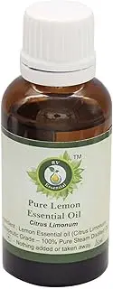 R V Essential Pure Lemon Essential Oil 10ml (0.338oz)- Citrus Limonum (100% Pure and Natural Steam Distilled)