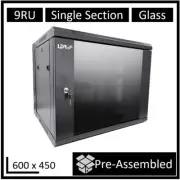 LDR Assembled 9U Wall Mount Cabinet (600mm x 450mm) Glass Door - Black Metal ...