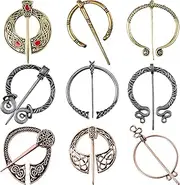 [Hicarer] 9 Pieces Vintage Viking Brooch Cloak Pin Scarf Shawl Buckle Clasp Pin Brooch Penannular Brooch for Costume Accessory, Antique Silver, Gold, Rose Gold