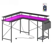 Advwin L Shaped Gaming Desk With Led Lights & Power Outlets