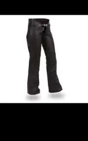Woman's Genuine *Black Leather Moto Riding *Low-Rise *Heavy Duty Chaps* Large