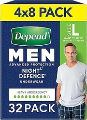 Depend Real Fit Night Defence Incontinence Underwear Men Large 32 Count (4 x 8 Pack) - Packaging May Vary