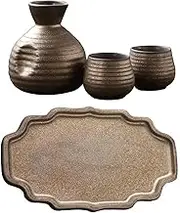 Japanese 4 Piece Sake Set Wine Glasses 2 Sake Cups 1 Sake Pot and 1 Tray Traditional Porcelain Pottery Ceramic Crafts Sake Drinking Set