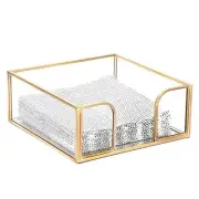 Napkin HolderSquare Glass Napkin Holder Table Gold Countertop Cocktail Napkin...
