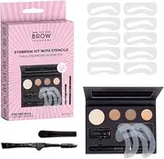 The Brow Technicians Eyebrow Kit with 10 Stencils, Powders, Dual-Pencil, Concealer, Highlighter, Brushes – Complete Beginner Brow Kit