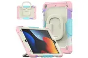 WASSUP iPad 9th/8th/7th Gen 10.2 inch Rotatable Handle Ring Folding Stand Case with Screen Protector-RainbowPink