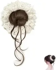 Women's Hairbands Hair Accessories, Wig Lace Meatball Head, Double Layer Lace Hair Scrunchies, Elastic Wig Bun Holder, Donut Hairpieces Scrunchies, Messy Bun Hair Piece for Women (Brown, B)