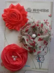 TANGERINE Fabric Lace & Organza 3 Flower Pk approx 65-80mm Manor House MHXC