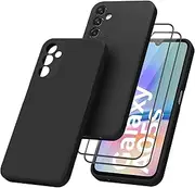 Leonids Silicone Case for Samsung Galaxy A05s Case with 2 Pack Screen Protectors, Soft Silicone Case Cover for Samsung Galaxy A05s Smartphone (Black)