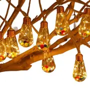 Solar Power USB rechargeable rope hemp 16 bulbs with vibrant mini fur balls Outdoor 8 Modes String Lights Garden Fence Balcony Col. Warm White