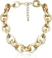 [Generic] Chunky Choker Necklace Gold Cuban Link Chain Double O Link Necklaces Punk Hip-hop Jewelry for Women