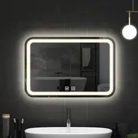 在飛比找松果購物優惠-方鏡 浴室鏡帶led燈 40*60CM三色變光+除霧 壁掛鏡