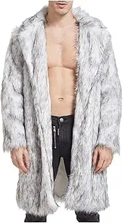 [Valtorixia] Men's Fluffy Faux Fur Coat Winter Long Jacket Overcoat Parka Outwear Winter Fur Collar Thick Coats