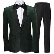 Men's Party Tuxedos Suits Silver Black Punk Disco with Bow Tie Standard Fit 2 Piece Single Breasted One-button