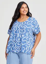 [Virtuelle] Taking Shape Natural Swirl Print Top Size 16 in Marina Swirl Print - Plus Size Women's Tops & T Shirts Marina Swirl Print