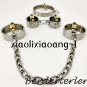 3pcs/Set Metal Binding Hand Ankle Cuffs Neck Collar Slaver Handcuffs Feet