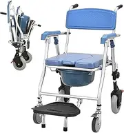 Folding Shower Chair for Seniors, Commode Chair with Wheels, Shower Seat with Armrests and Backrest, Commode Chairs for Disabled People, Load Capacity 150 kg