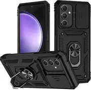 [T Tersely] Case Cover for Samsung S23 FE 5G Case with Camera Cover and Stand Kickstand Ring, Military Grade Shockproof Protective Cover -Black
