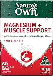 Nature's Own Magnesium Plus Muscle Support Tablets 20-High Strength-Supports Muscle Relaxation and helps Reduce Mild Muscle Spasms When dietary intake is inadequate - Effervescent Natural Tropical Taste