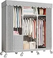Wardrobe,Portable Canvas Wardrobe with Hanging Rail,Fabric Clothes Closet Storage Organizer for Bedroom,Living Room