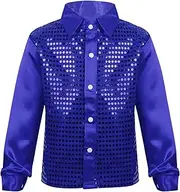 [inhzoy] Kids Boys Long Sleeve Shiny Sequin Shirt Hip-hop Jazz Street Disco Dance Tops Stage Performance Costume