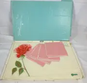 NOS 8 Pc Vtg Irish Linen Placemat & Napkin Set Pink Red Roses