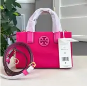 Tory Burch Bright Hot Pink Ella Micro Mini Tote Bag Purse & Crossbody Strap