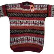 MEN HANDMADE ANDEAN ALPACA DARK RED SWEATSHIRT SWEATER SZ M