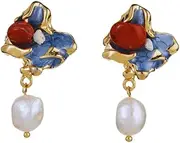 [Artemishine] Renaissance Inspired Baroque Pearl Drop Earrings for Women, 18K Gold Plating, Hypoallergenic, Romantic Bridal Jewellry, Dangly Gold Pearl Earrings, Bridesmaid Gifts, Vintage Style Pearl Jewellery