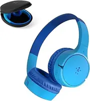 Belkin SoundForm Mini - Wireless Bluetooth Headphones for Kids with Built in Microphone - Kids On-Ear Headphones Wireless Bluetooth - Bluetooth Earphones for iPhone, Fire Tablet & More - Blue w/Case