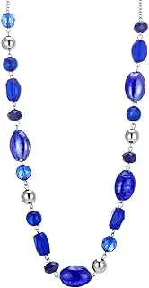 [FULU AUTUMN] Long Silver Beaded Necklace for Women Chain Necklace with Shell Crystal Pearl Beads Fashion Jewellery Gifts for Girlfriends