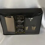 NIB Flask 8 Oz Stainless Steel Bronze Finish Gift Set
