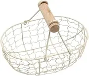 Iron Fruit Basket with Wooden Handle Fruit Vegetable Basket Storing Food Photography Props(White)
